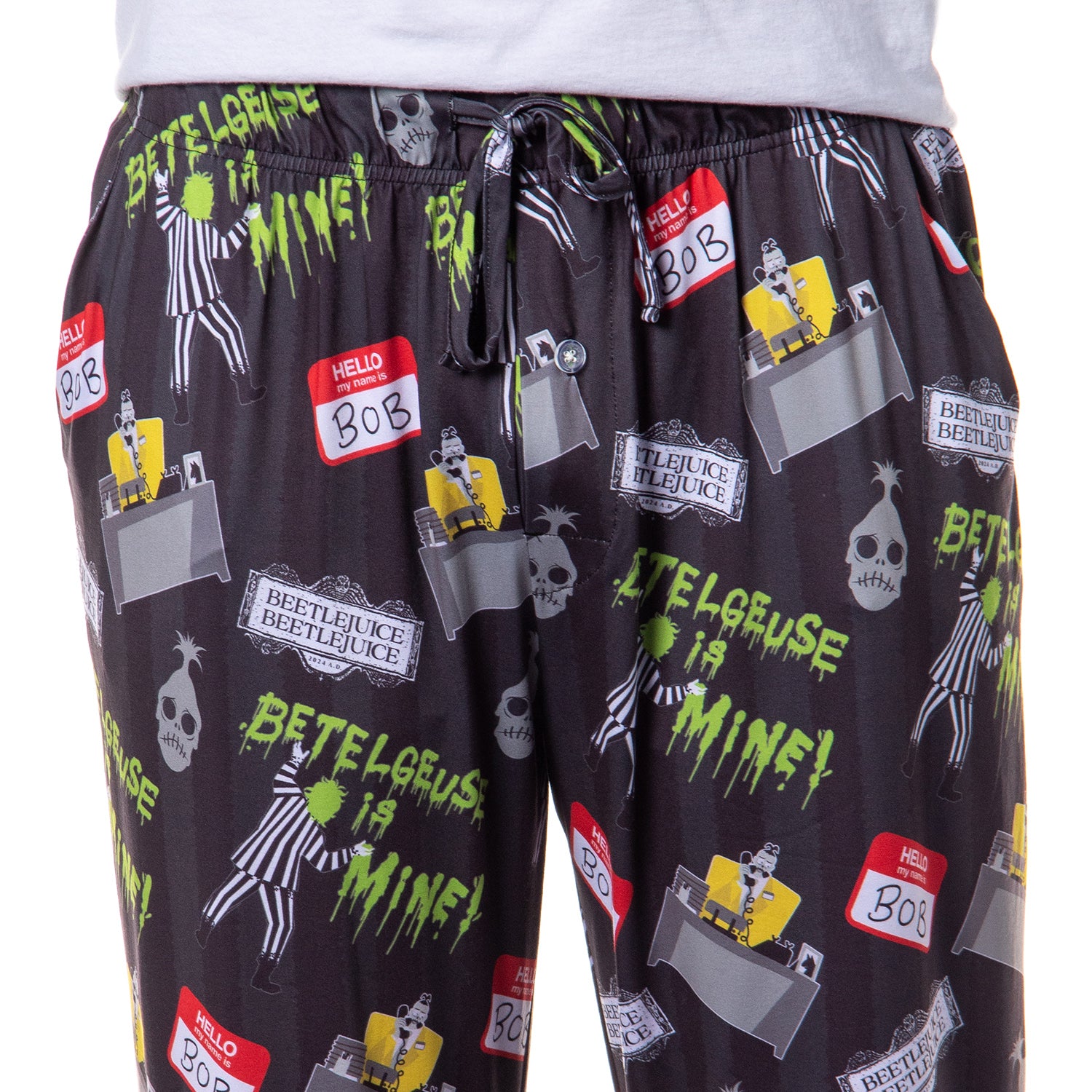 Beetlejuice Men's Hello My Name is Bob Tossed Print Sleep Pajama Pants
