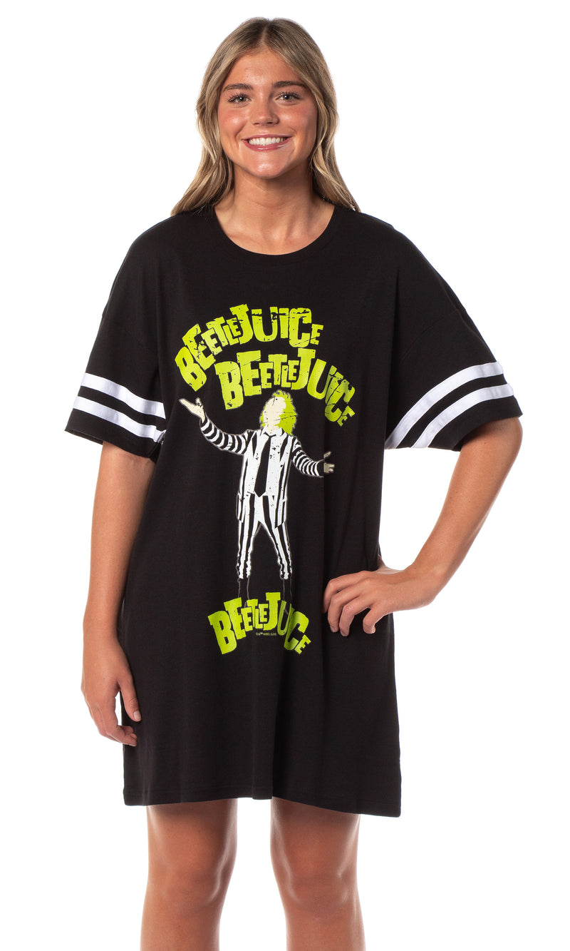 Beetlejuice Women's Halloween Movie Nightgown Pajama Shirt Dress For Adults