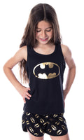 DC Comics Girls' Batman Gold Foil Logo Racerback Tank and Shorts Loungewear Sleep Pajama Set