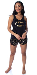 DC Comics Women's Batman Gold Foil Logo Racerback Tank and Shorts Loungewear Pajama Set