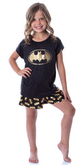 DC Comics Batgirl Superhero Gold Foil Logo Girls Short Sleeve Pajama Set