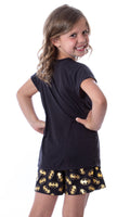 DC Comics Batgirl Superhero Gold Foil Logo Girls Short Sleeve Pajama Set