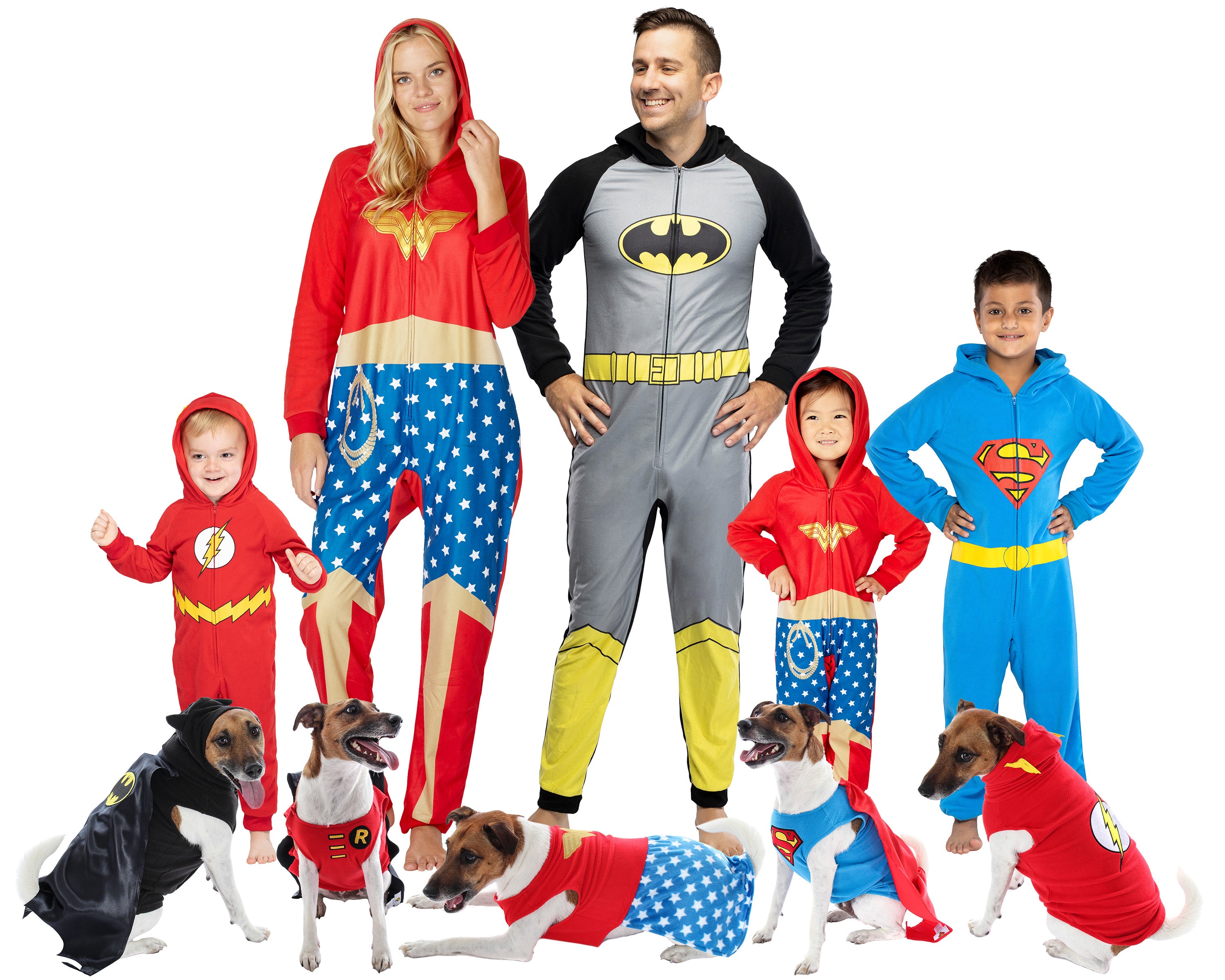 DC Comics Justice League Superhero Matching Family Pajamas Union Suit For Men, Women, Girls, Boys, And Pets