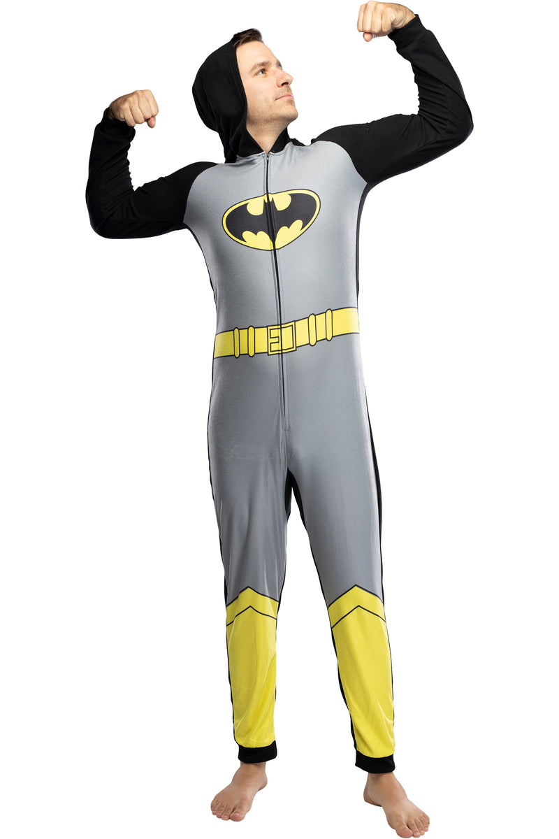 DC Comics Mens' Superhero Character Hooded Union Suit Footless Pajamas Costume