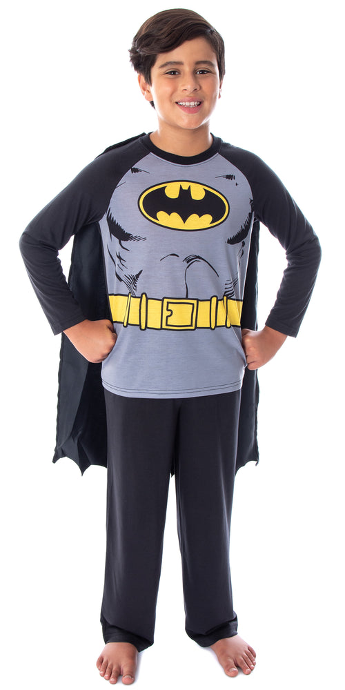 DC Comics Boys' Batman Classic Superhero Costume Raglan Shirt And Pants Kids Pajama Set with Detachable Cape