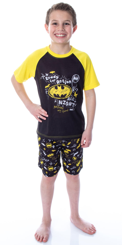 DC Comics Boys' Batman Pajamas Ready For Action Short Sleeve Shirt and Shorts 2 Piece Superhero Pajama Set
