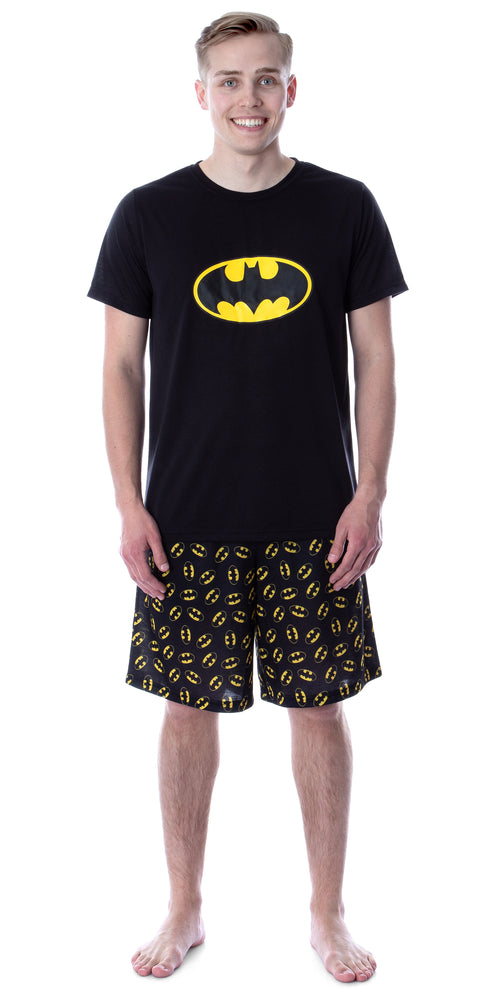 DC Comics Mens' Batman Logo Short Sleeve Shirt Pajama Short Set
