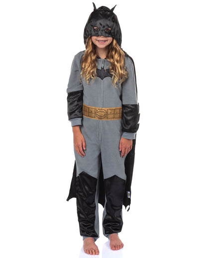 Batman Boy's Costume Union Suit One Piece Pajama With Mask Hood and Cape For Kids