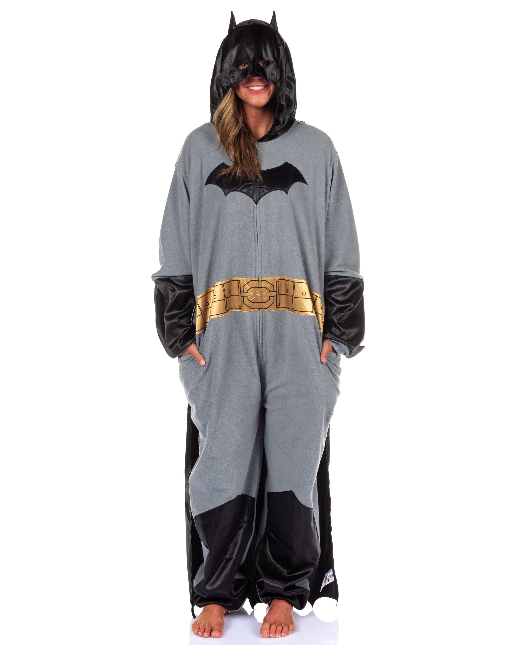 Batman Costume Union Suit Onesie One Piece Pajama Outfit With Mask Hood and Cape