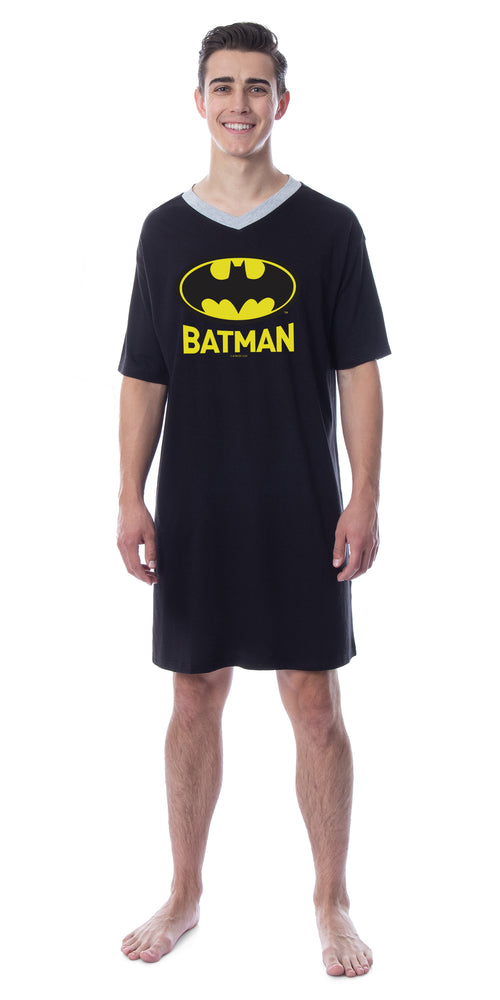 DC Comics Batman Mens' Bat Symbol Icon Nightgown Sleep Pajama Shirt (Medium)