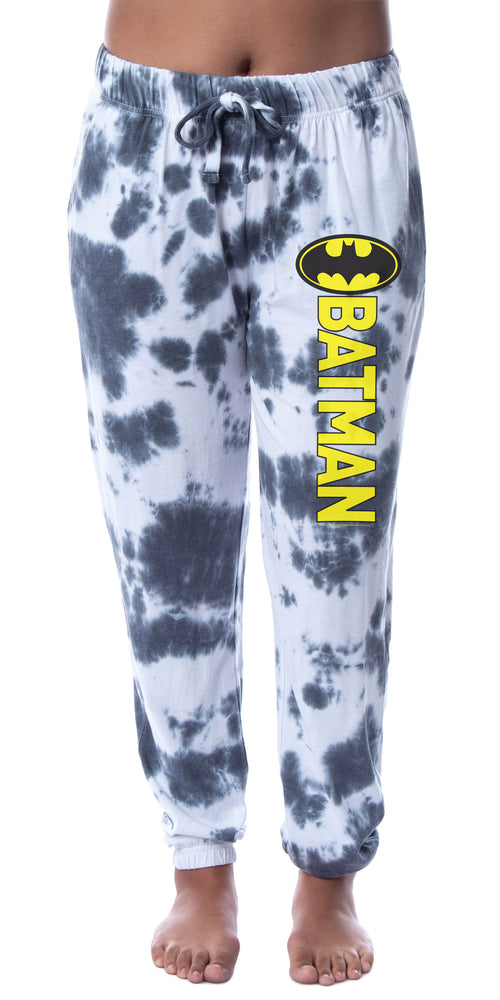 DC Comics Womens' Batman Granite Tie Dye Bat Logo Sleep Jogger Pajama Pants (Large)