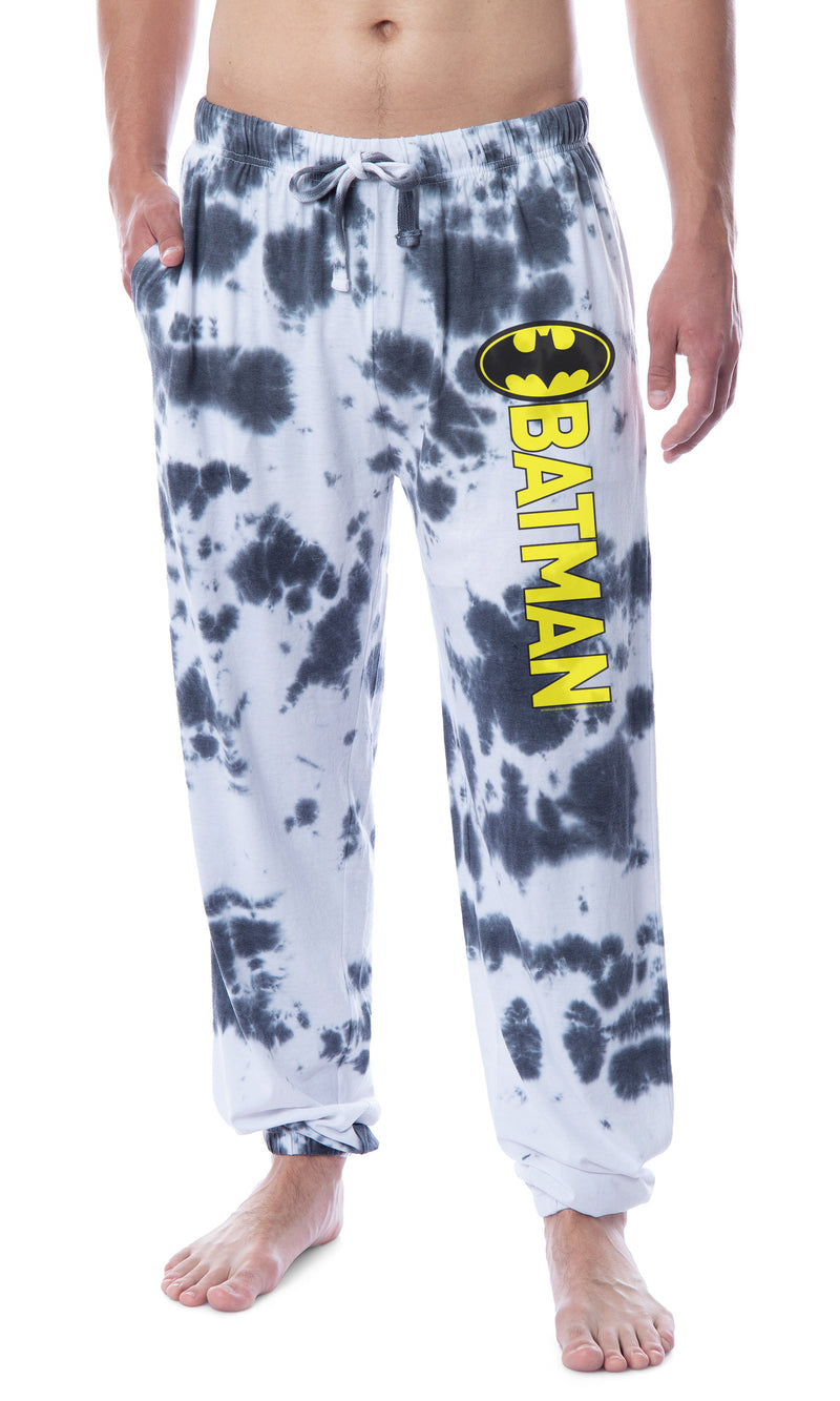 DC Comics Men's Batman Granite Tie Dye Bat Logo Sleep Jogger Pajama Pants (Large)