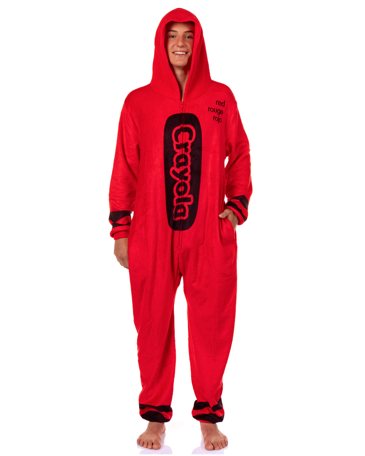 Crayola Crayon Union Suit Adult Hooded Costume One Piece Pajama for Men and Women (Red, L/XL)