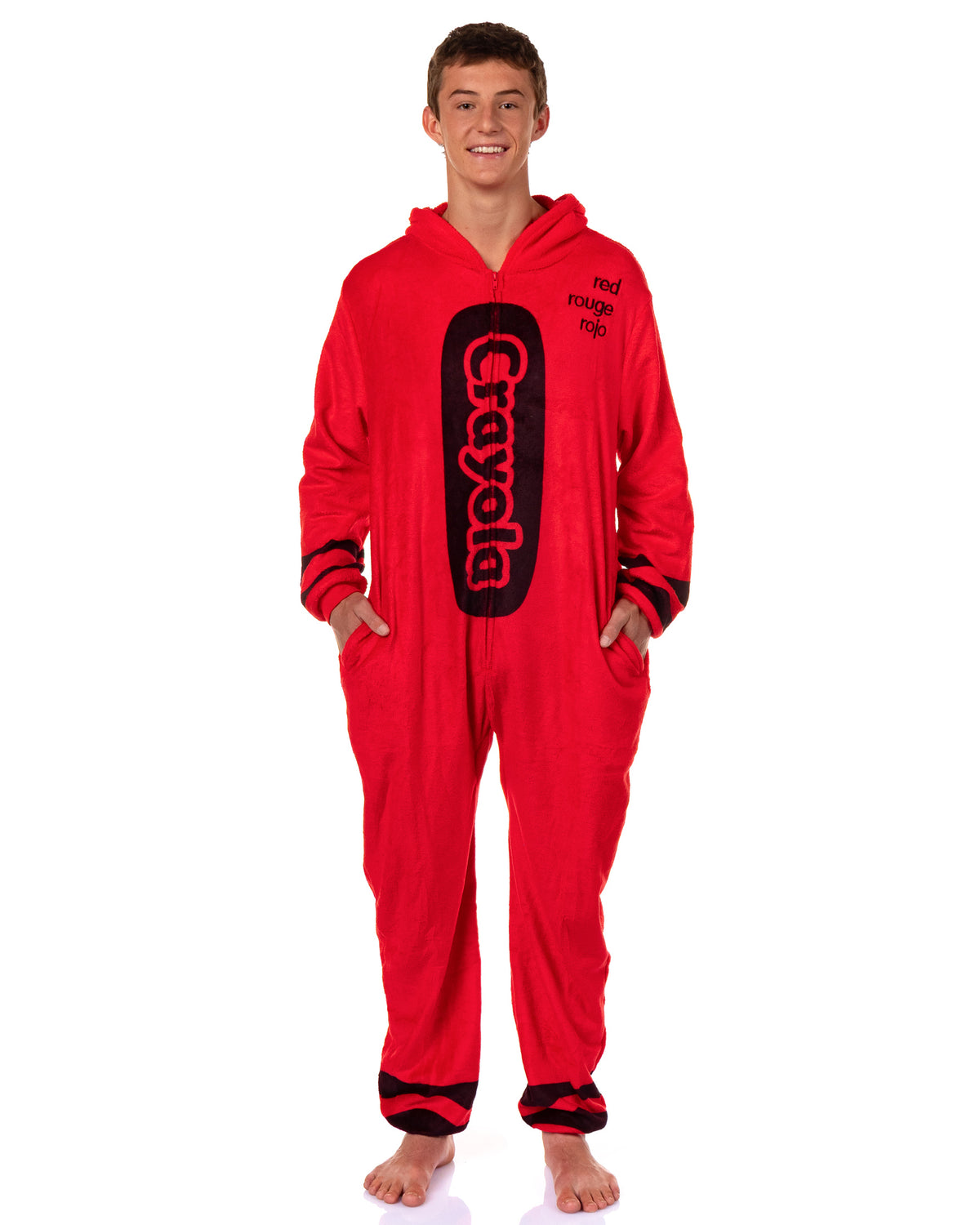 Crayola Crayon Union Suit Adult Hooded Costume One Piece Pajama for Men and Women (Red, S/M)