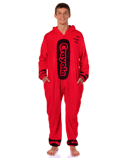 Crayola Crayon Union Suit Adult Hooded Costume One Piece Pajama for Men and Women (Red, 2XL/3XL)