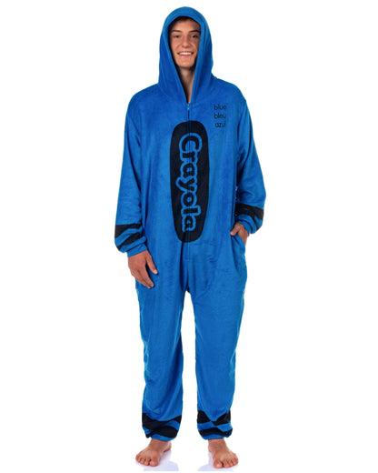 Crayola Crayon Union Suit Adult Hooded Costume One Piece Pajama for Men and Women (Blue, L/XL)