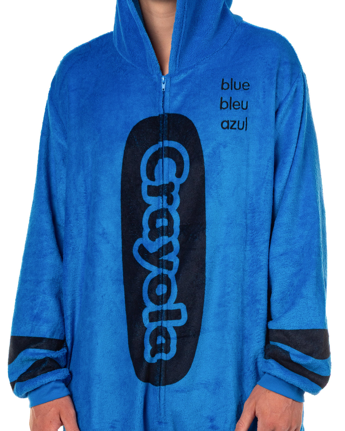 Crayola Crayon Union Suit Adult Hooded Costume One Piece Pajama for Men and Women (Blue, L/XL)