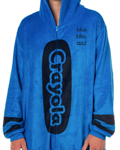 Crayola Crayon Union Suit Adult Hooded Costume One Piece Pajama for Men and Women (Blue, 2XL/3XL)