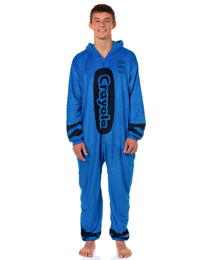 Crayola Crayon Union Suit Adult Hooded Costume One Piece Pajama for Men and Women (Blue, 2XL/3XL)