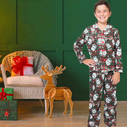 A Christmas Story Boys Ralphie Glasses Santa Christmas Holiday Flannel Plaid Button Pajama Set