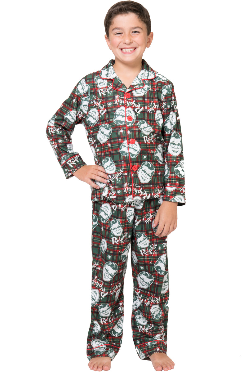 A Christmas Story Boys Ralphie Glasses Santa Christmas Holiday Flannel Plaid Button Pajama Set