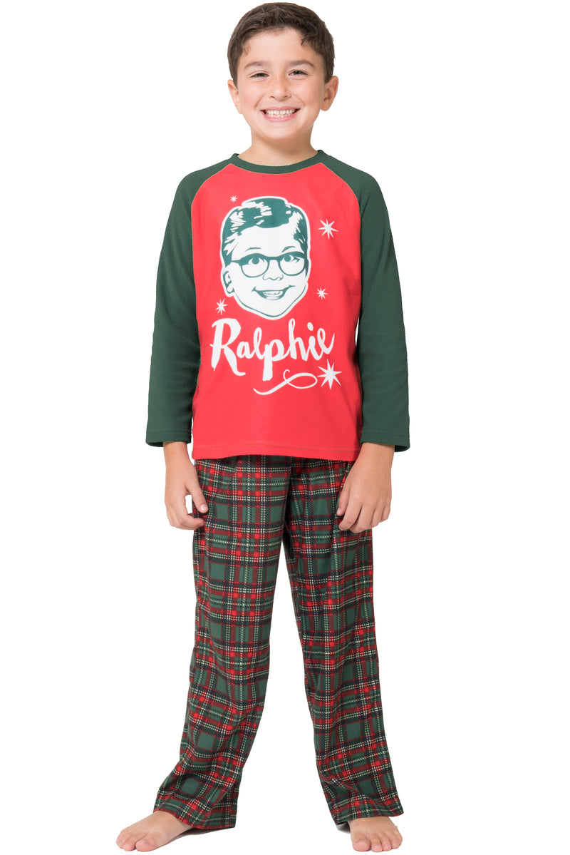 A Christmas Story Boys Ralphie Glasses Triple Dog Dare You Christmas Holiday Plaid Pajama Set, Green, 8