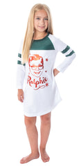 A Christmas Story Girl's Ralphie Raglan Striped Sleeve Nightgown Pajama Sleep Shirt