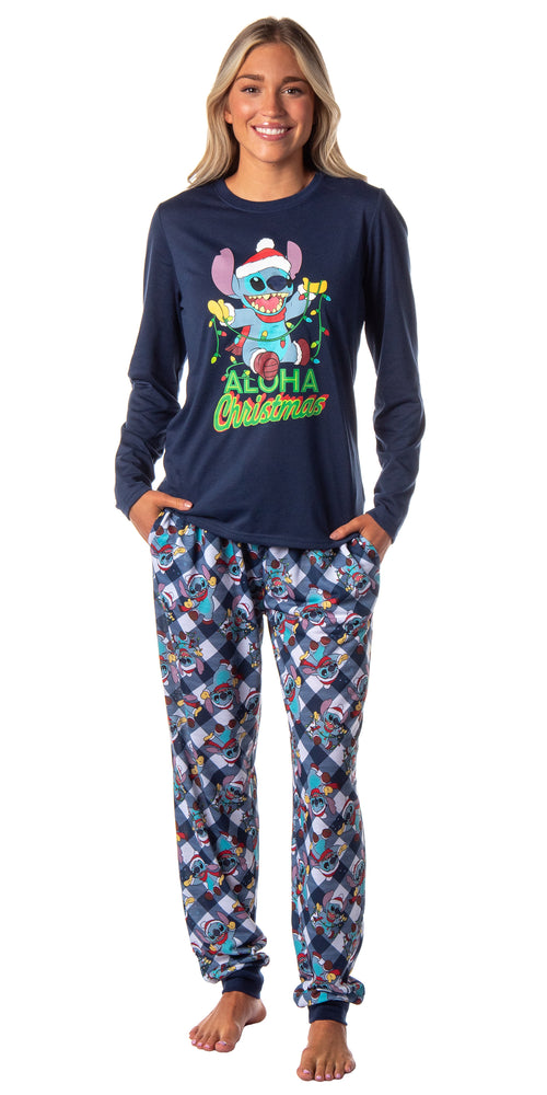 Disney Women's Lilo & Stitch Aloha Christmas Character Jogger Sleep Pajama Set
