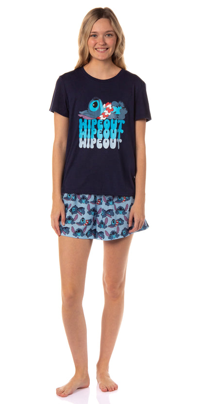 Disney Womens' Lilo & Stitch Wipeout Short Sleeve and Short Sleep Pajama Set