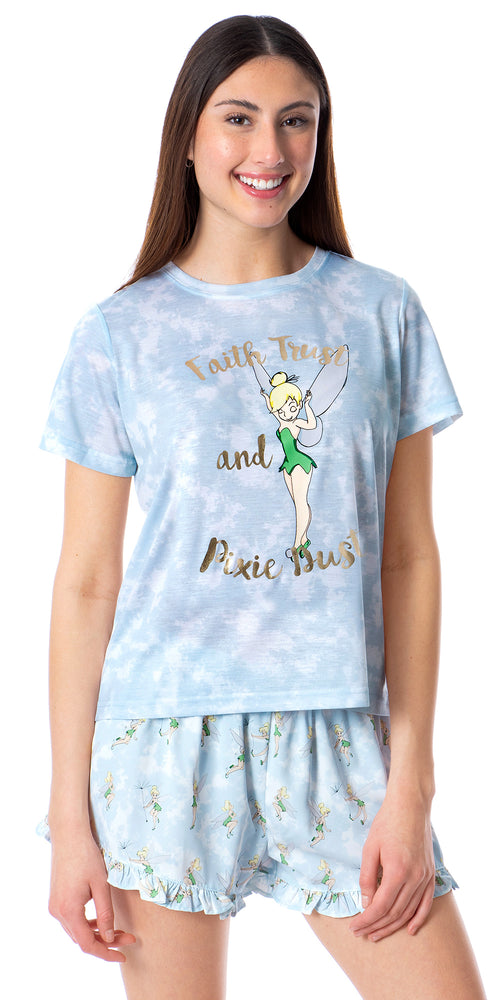 Disney Womens' Tinker Bell Pixie Dust Sleep Pajama Set Shorts Tie-Dye