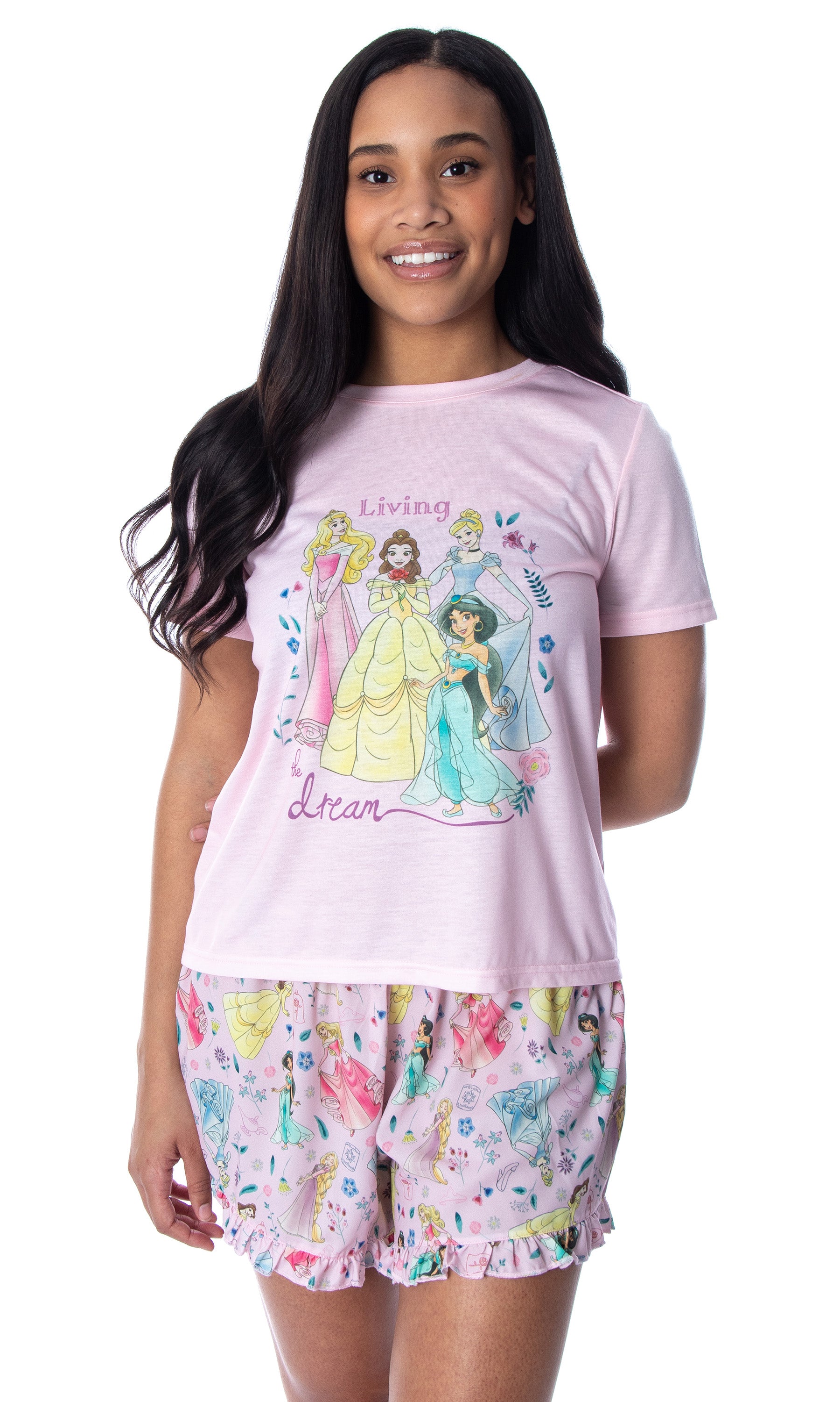 Disney Princess Women's Living The Dream Shirt and Shorts Loungewear Pajama Set