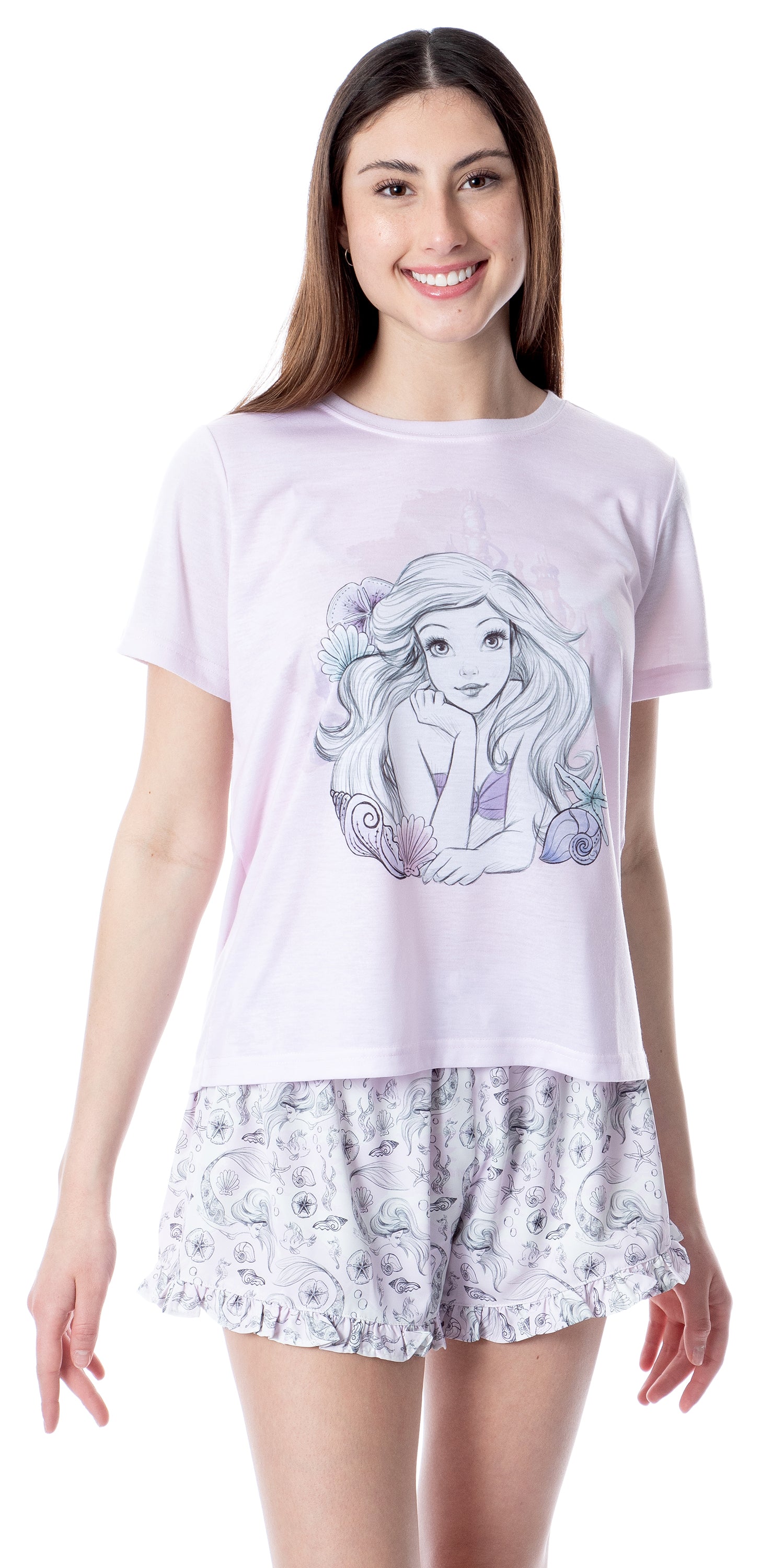 Disney Womens' Princess Ariel The Little Mermaid Sketch Pajama Set Short