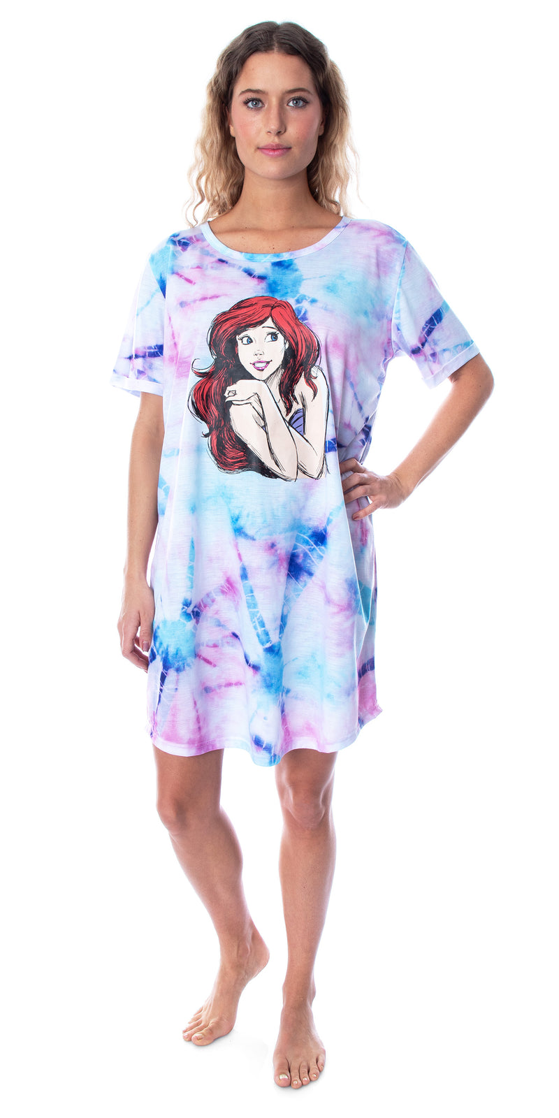 Disney Princess Women's Little Mermaid Ariel Tie Dye Nightgown Sleep Shirt Gown