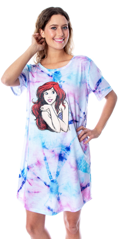 Disney Princess Women's Little Mermaid Ariel Tie Dye Nightgown Sleep Shirt Gown