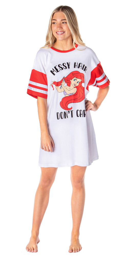 Disney Womens' The Little Mermaid Ariel Messy Hair Don't Care Nightgown Pajama Shirt Dress