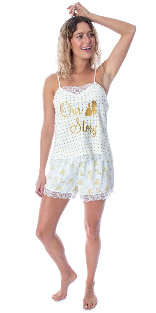 Disney Princess Women's Beauty and The Beast Our Story Lace Trim Cami and Shorts Sleepwear Pajama Set