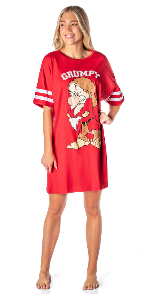 Disney Womens Varsity Tee Football Oversized Night Shirt Grumpy Nightgown