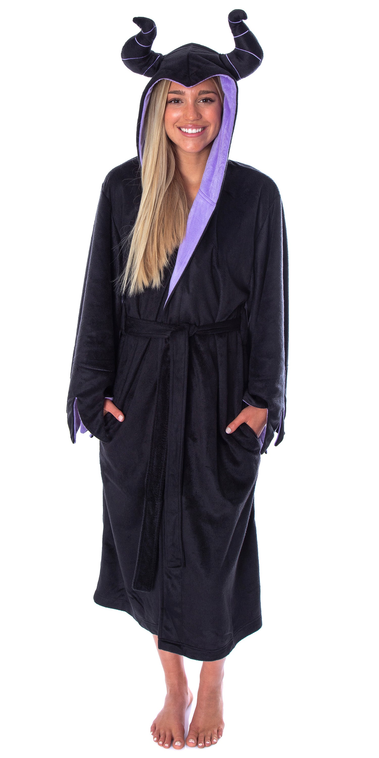 Disney Villains Women's Maleficent Costume Ultra-Soft Fleece Plush Hooded Robe Bathrobe