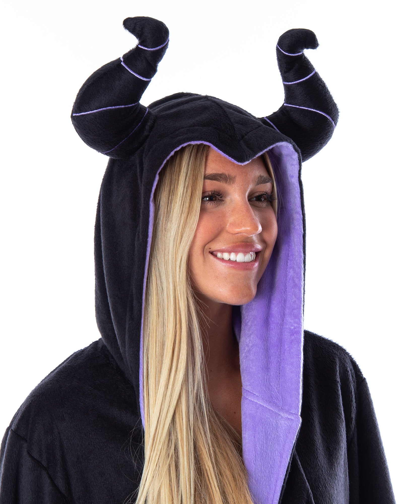 Disney Villains Women's Maleficent Costume Ultra-Soft Fleece Plush Hooded Robe Bathrobe