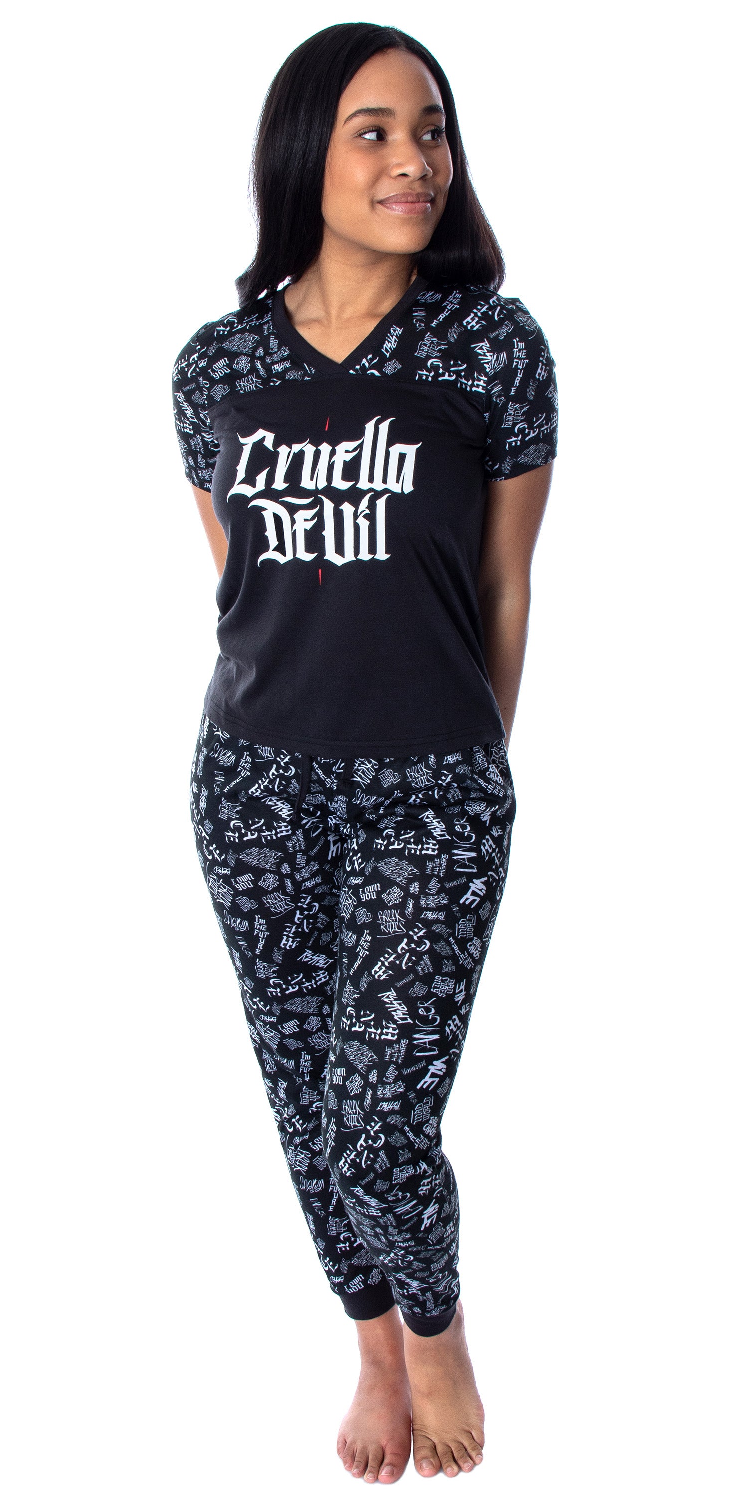 Disney Villains Women's Cruella De Vil 2 Piece Shirt And Pants Jogger Style Pajama Set