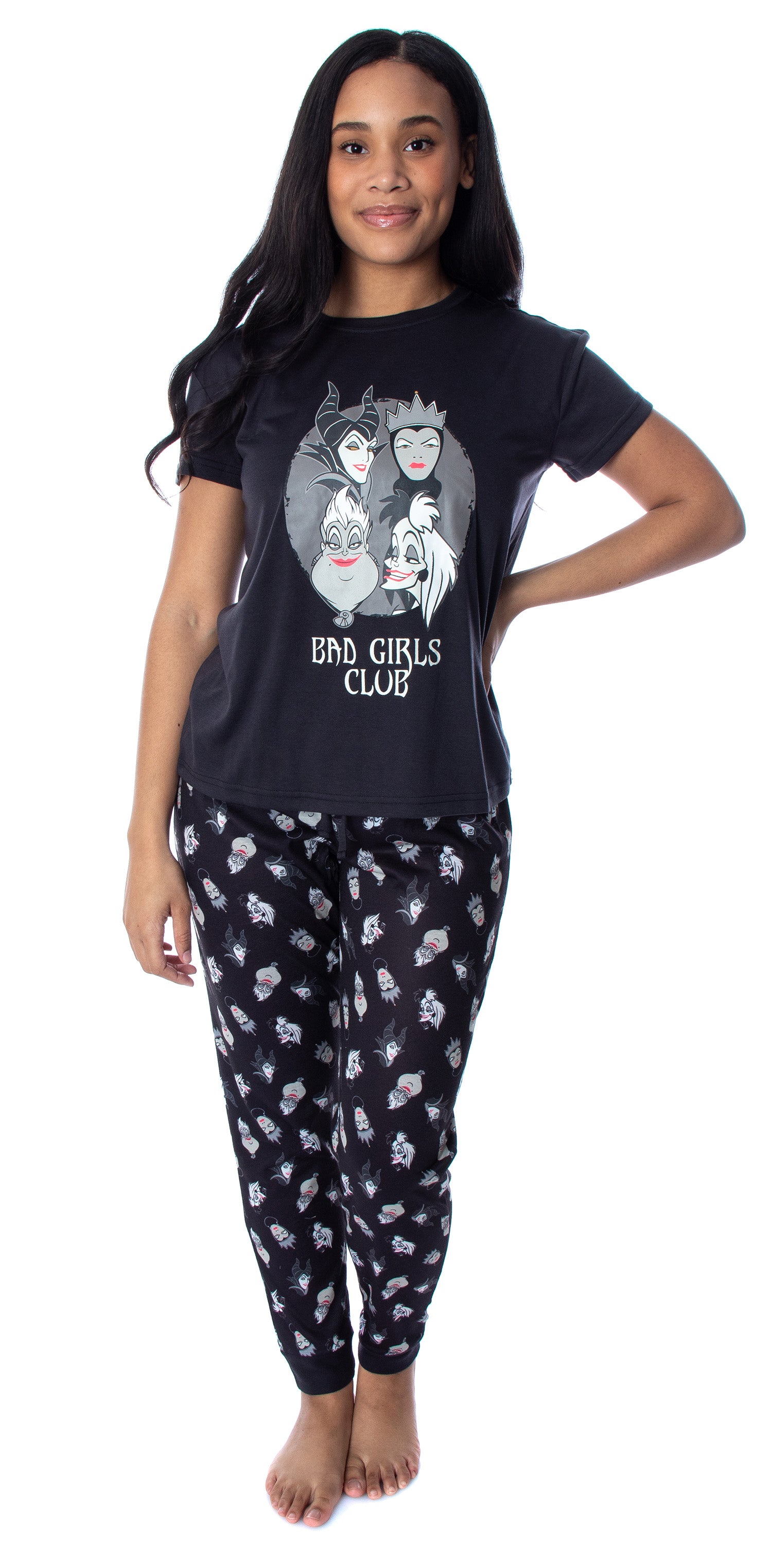 Disney Villains Women's Bad Girls Club 2 Piece Shirt And Pants Jogger Style Pajama Set