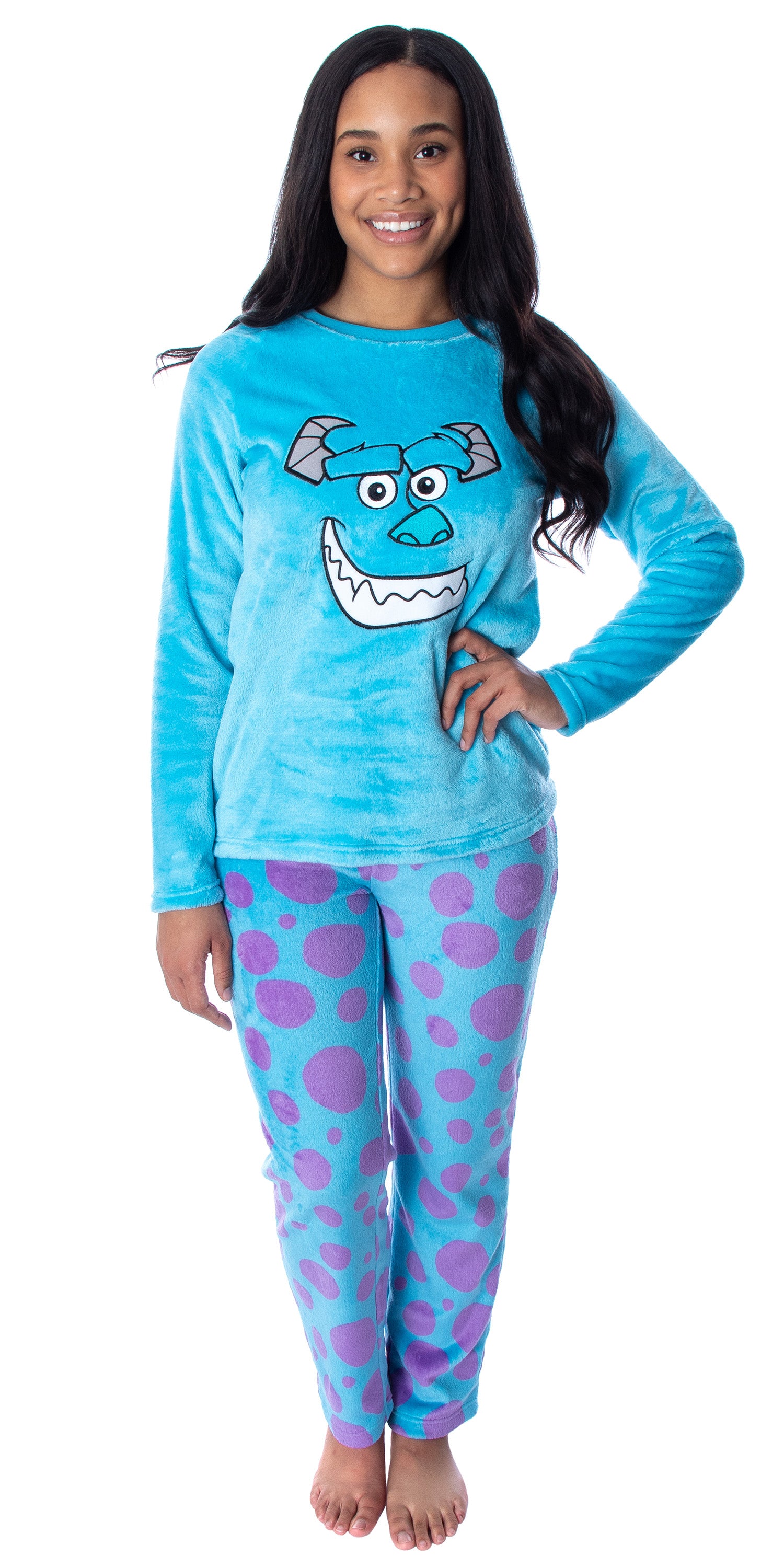 Disney Women's Monsters Inc. Sulley Embroidered Character Face Plush Fleece 2 Piece Pajama Set