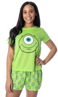 Disney Women's Monsters Inc. Mike Wazowski Shirt Top and Sleep Shorts Loungewear 2 Piece Pajama Set