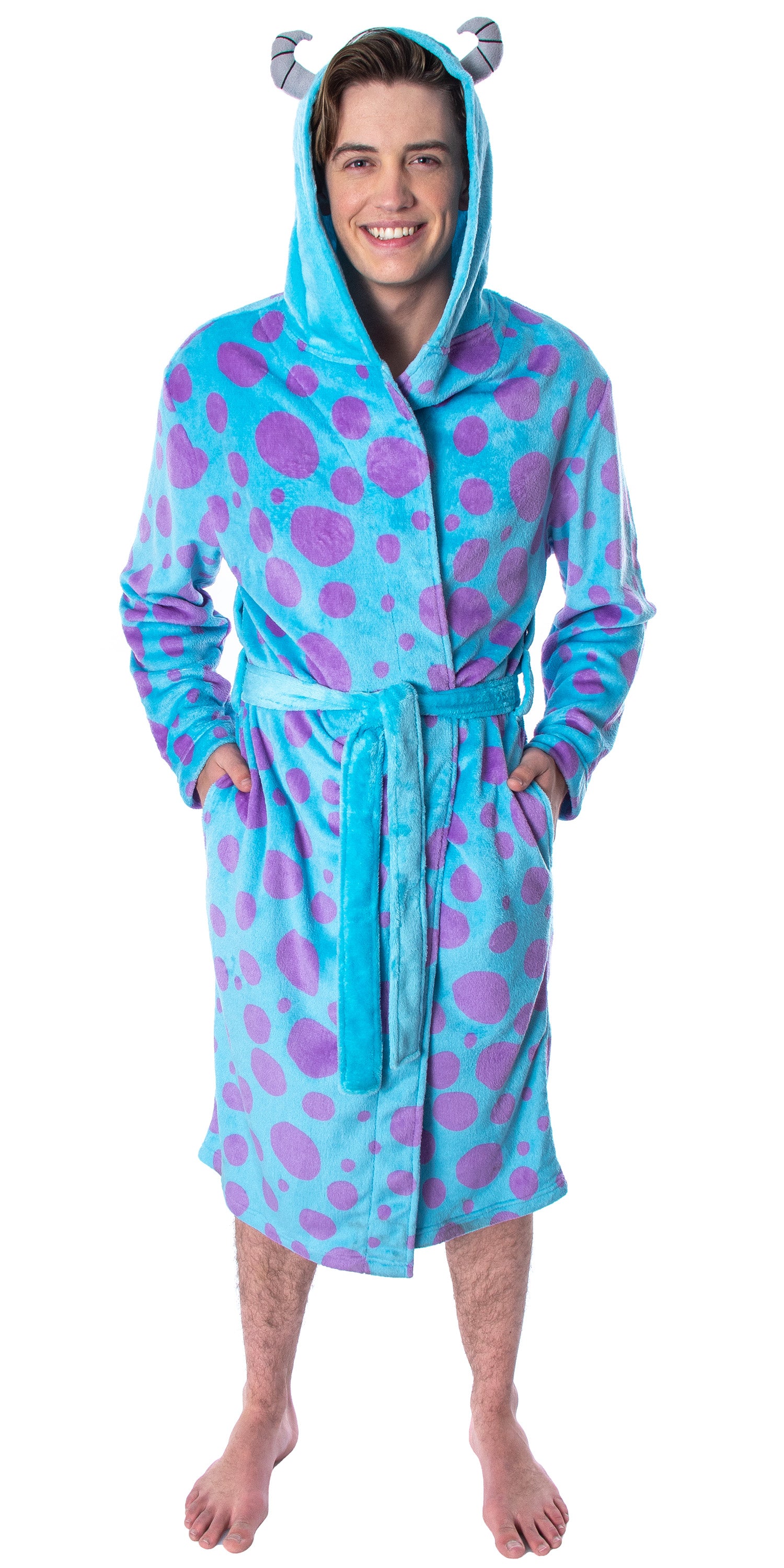 Disney Adult Monsters Inc Sulley Costume Ultra-Soft Fleece Plush Hooded Robe Bathrobe