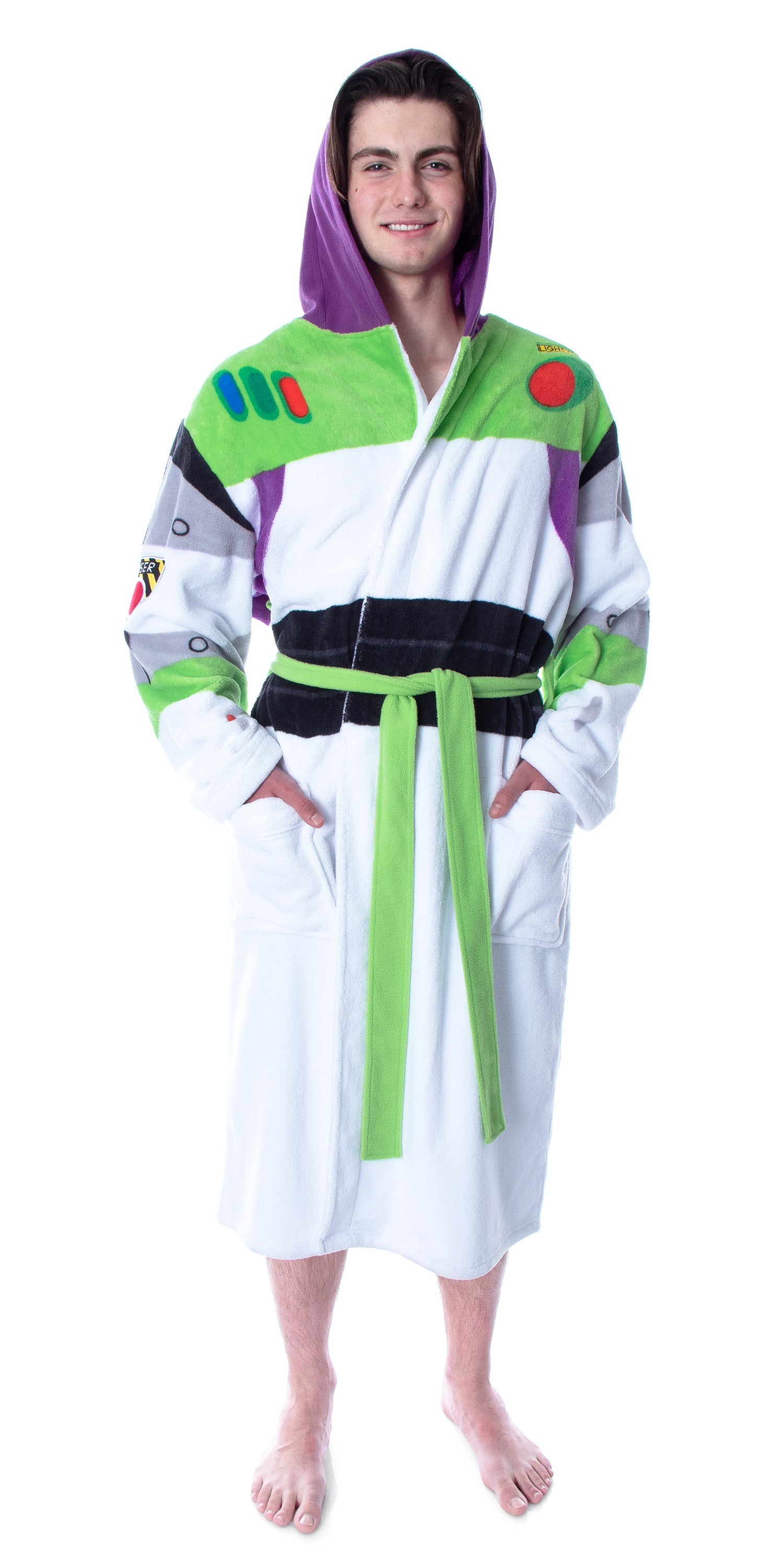 Disney Men's Toy Story Buzz Lightyear Costume Ultra-Soft Fleece Plush Hooded Robe Bathrobe