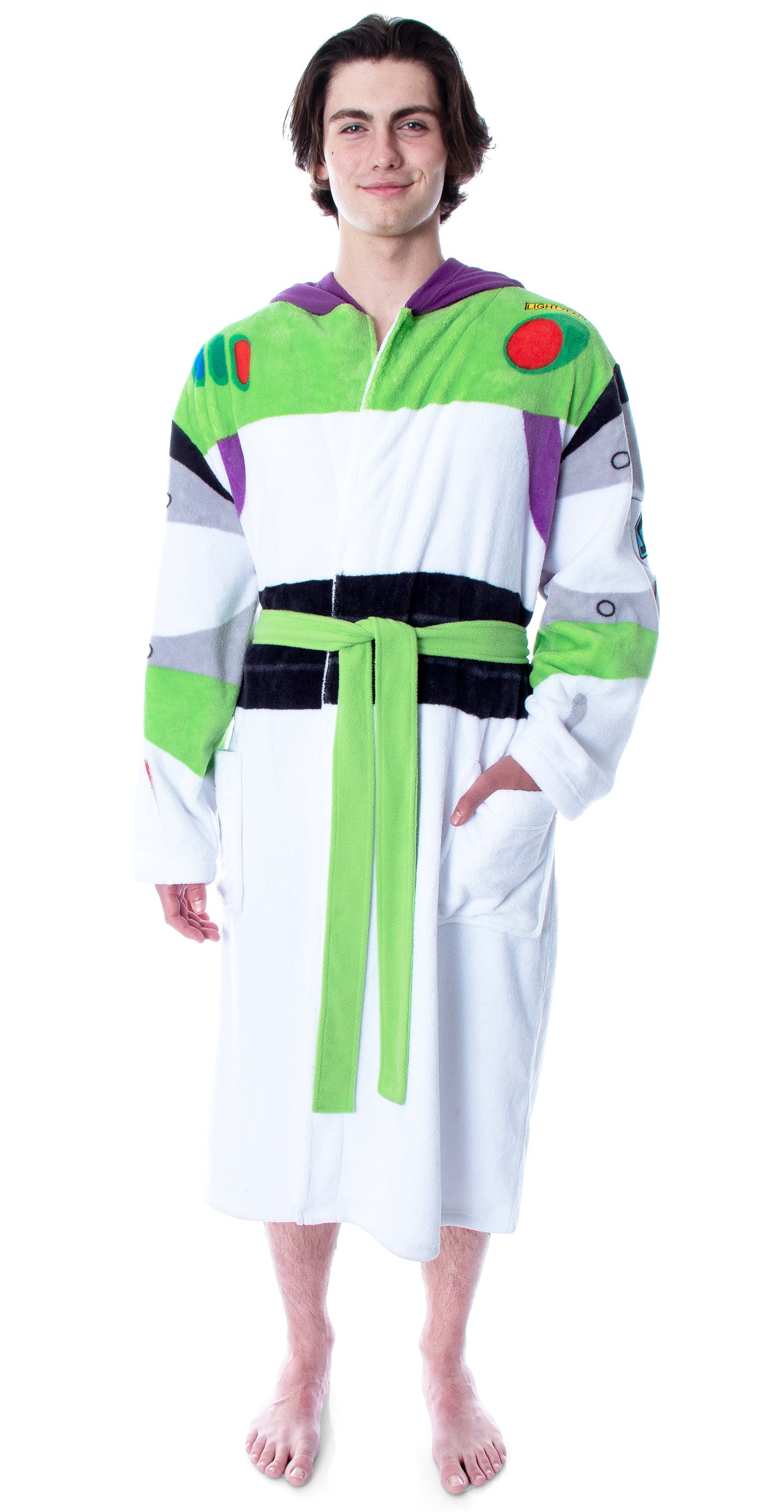 Disney Men's Toy Story Buzz Lightyear Costume Ultra-Soft Fleece Plush Hooded Robe Bathrobe