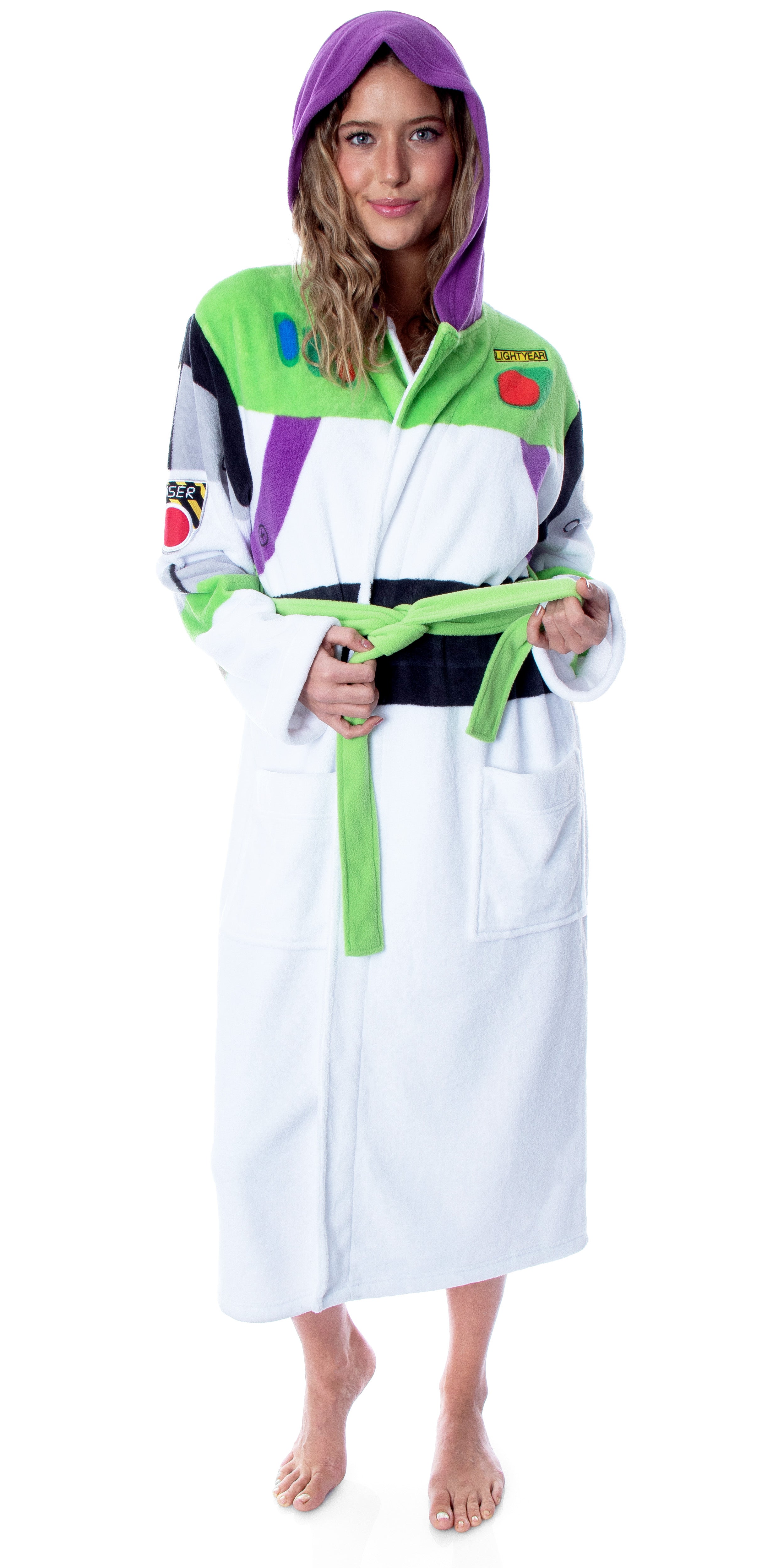 Disney Men's Toy Story Buzz Lightyear Costume Ultra-Soft Fleece Plush Hooded Robe Bathrobe