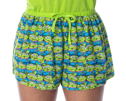 Disney Women's Toy Story Pizza Planet Aliens Shirt and Sleep Shorts Loungewear 2 Piece Pajama Set