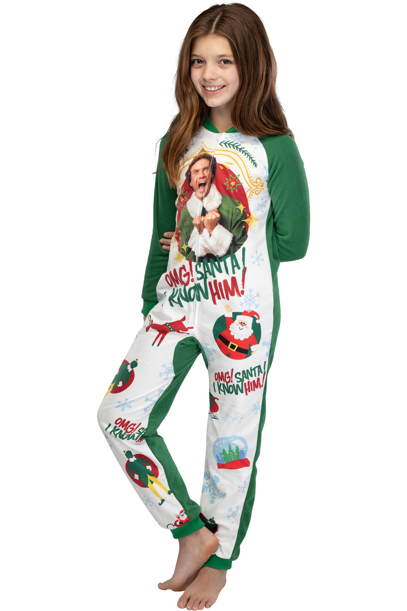 Elf The Movie Kids' OMG Santa! I Know Him! One Piece Sleeper Pajama Union Suit For Girls Or Boys