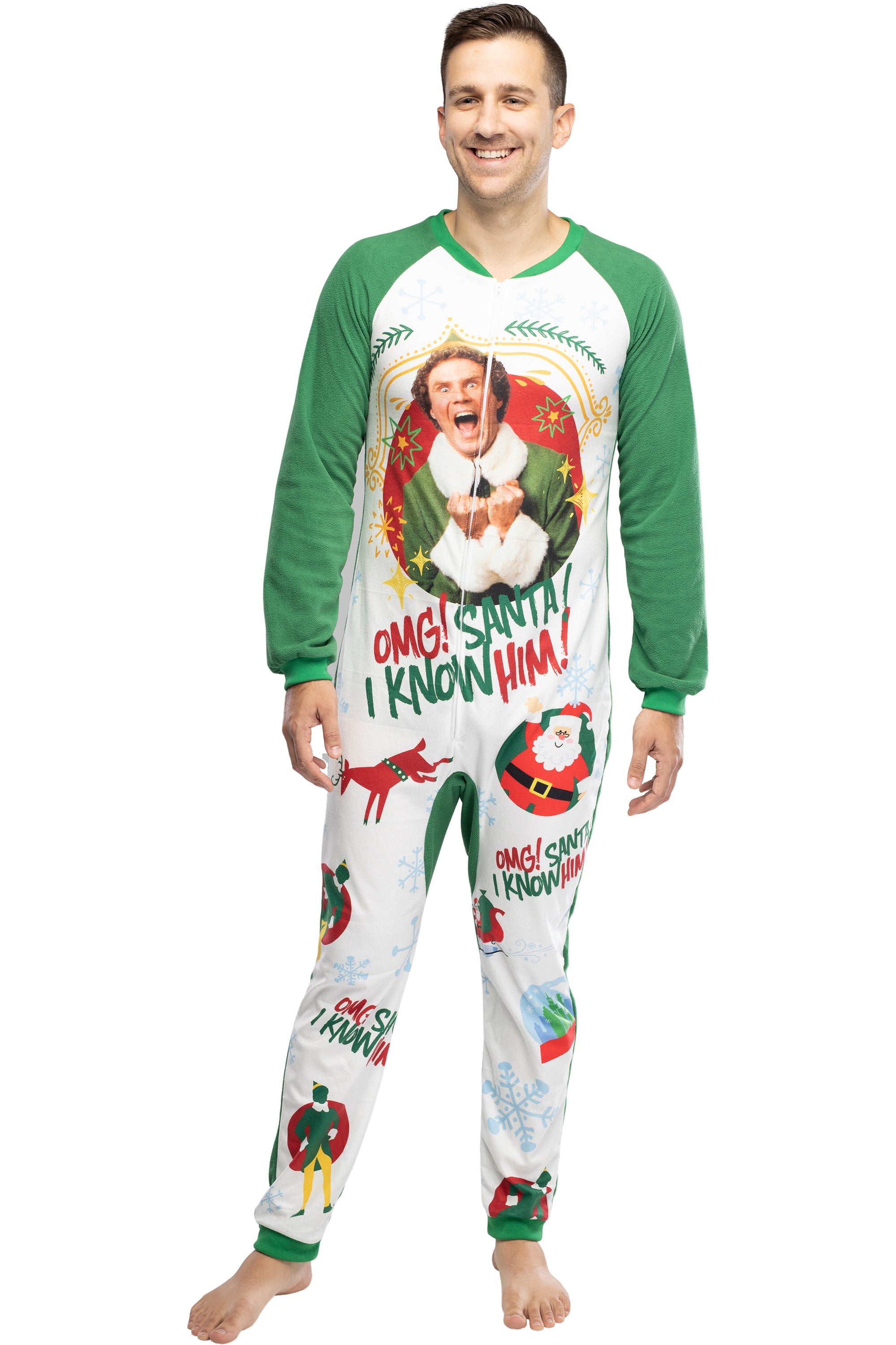 Elf The Movie Men's OMG Santa! I Know Him! One Piece Sleeper Pajama (XXL/XXXL)